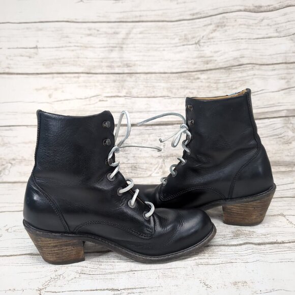 John Fluevog Adriana Nuni Black Leather Lace Up Boots Women Size 8 - Picture 8 of 9